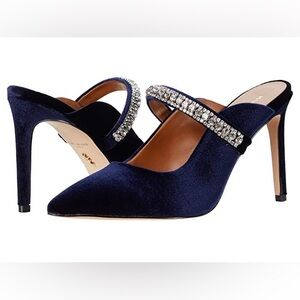 ✨🆕 Kurt Geiger blue velvet and crystal rhinestone 4" heels, 38.5M